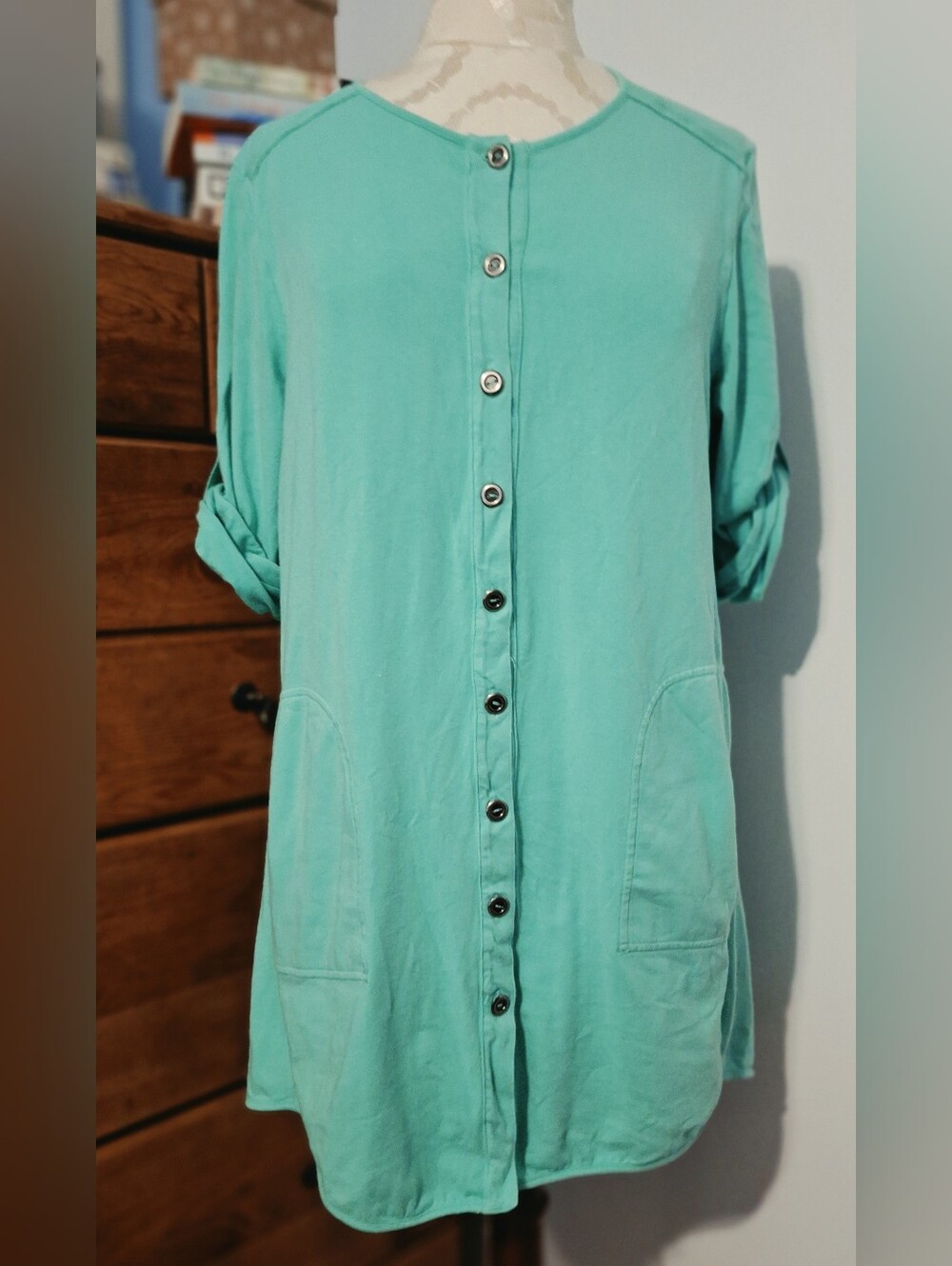 neon buddha Mint Green Button-Front Women's Tunic